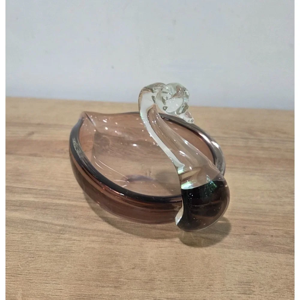 Vintage Duncan Miller Amethyst Purple Glass Swan Candy Trinket Dish MCM 6.5''
